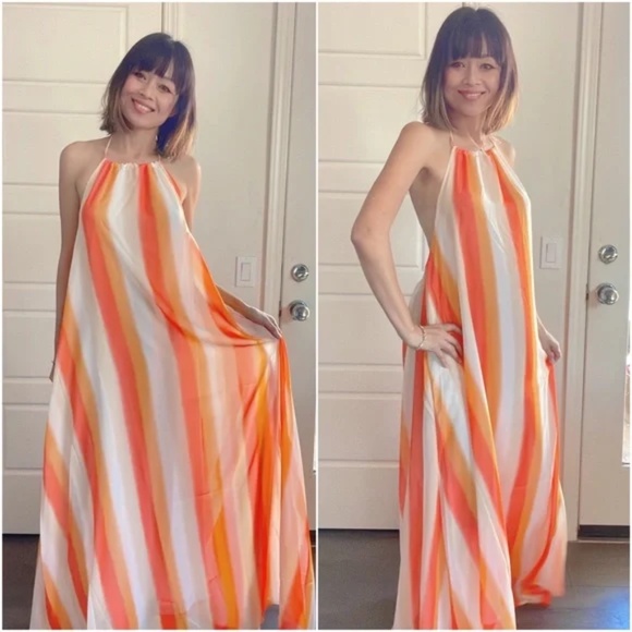 033 Boho Ombre Striped Halter Maxi Dress - Picture 1 of 4